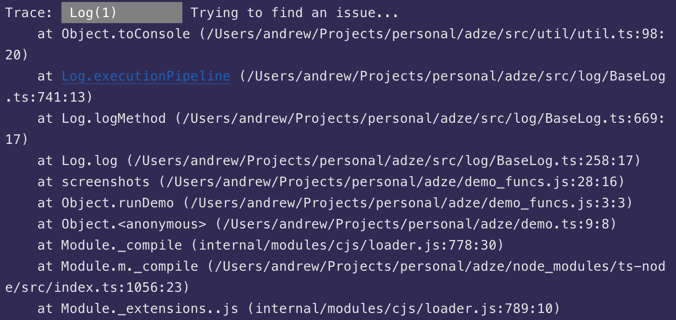 trace modifier example terminal output